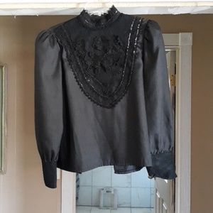 Black Embroidery, Lace and Sequin Blouse sz 8/10